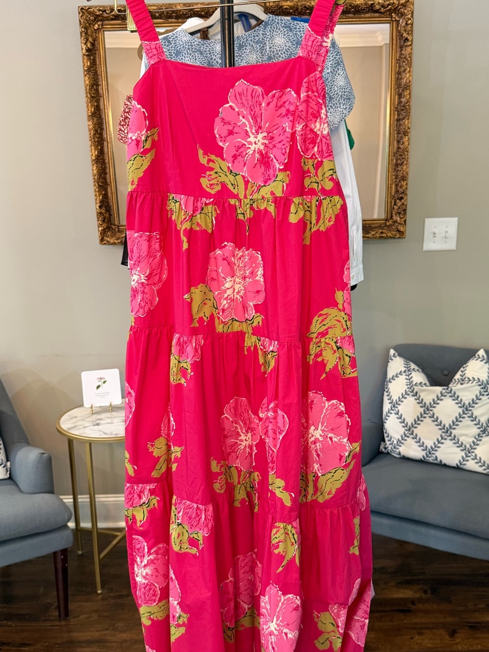 Flora Bea NYC Bright Pink Floral Tiered Maxi Dress